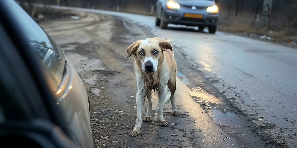 Desperate Dog Stops Traffic, Begging for a Lifeline