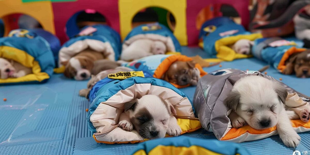 Discover the Delightful Sight of Puppies Snuggled in Sleeping Bags at Daycare!