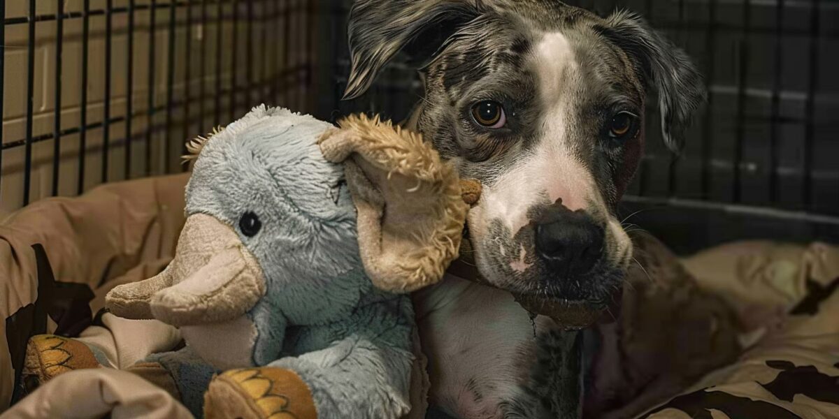 A Heartbreaking Bond: Abandoned Dog Clings to Stuffed Elephant as Lifeline