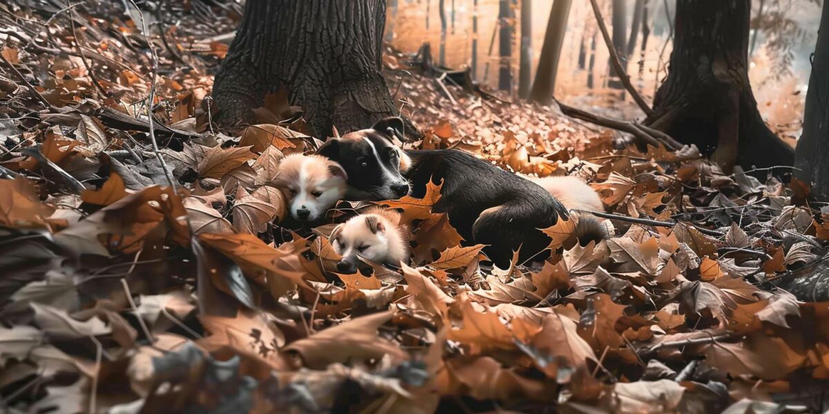 Hikers Discover Hidden Canine Family in a Pile of Leaves