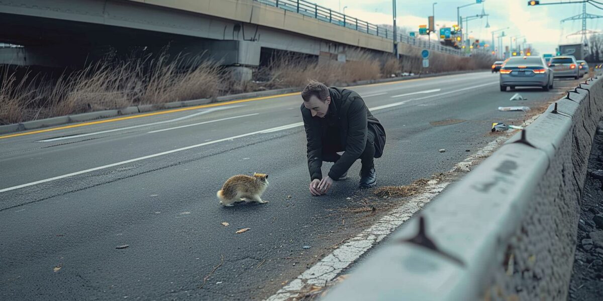 Man Discovers Mysterious Fluffy Creature on Busy Roadside – A Heart-pounding Rescue Tale