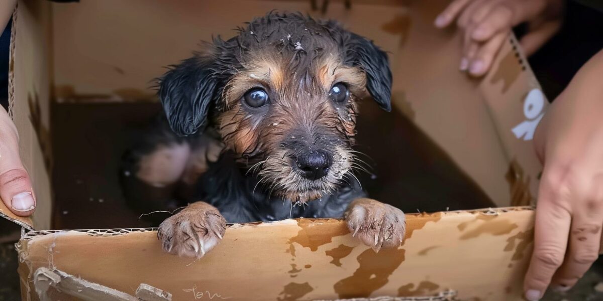 Puppy Rescued from Drenched Cardboard Box Finds a Dream Home