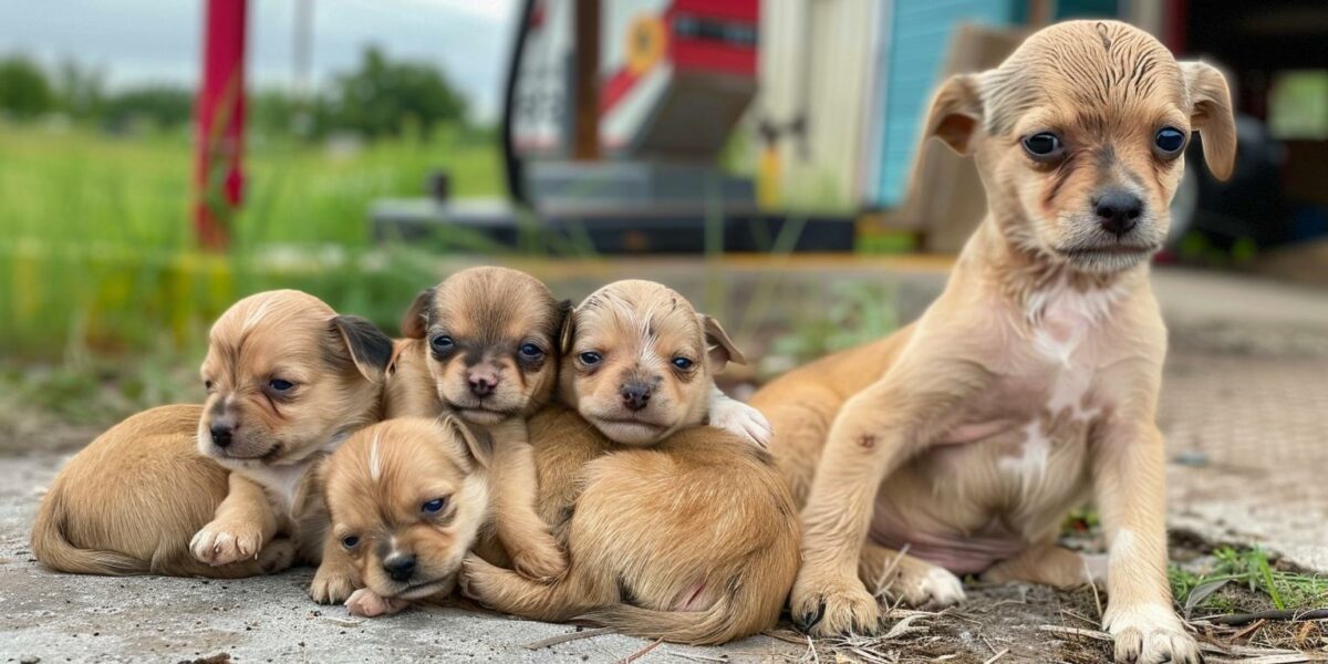 Rescuer's Emotional Encounter with Abandoned Mom Dog and Her 8 Pups