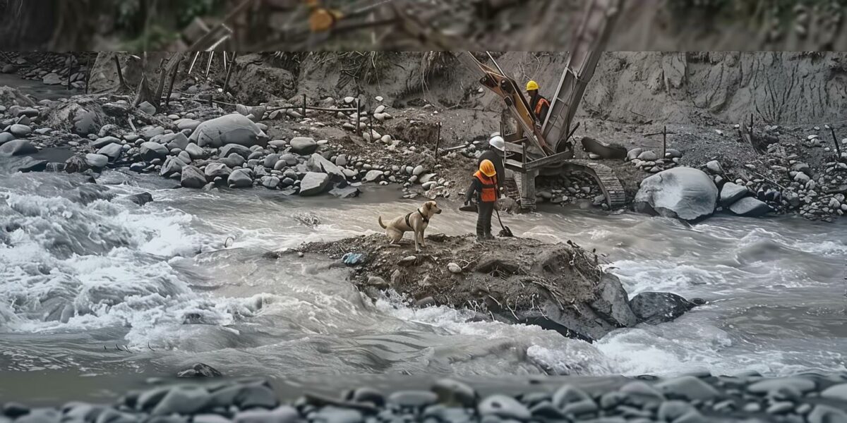 Rescuers Stunned by Desperate Dog’s Raging River Ordeal