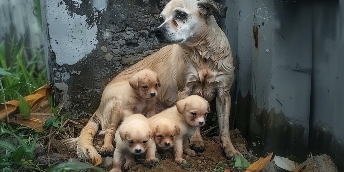 Struggle and Survival: A Mother Dog's Fight to Protect Her Puppies in the Rain