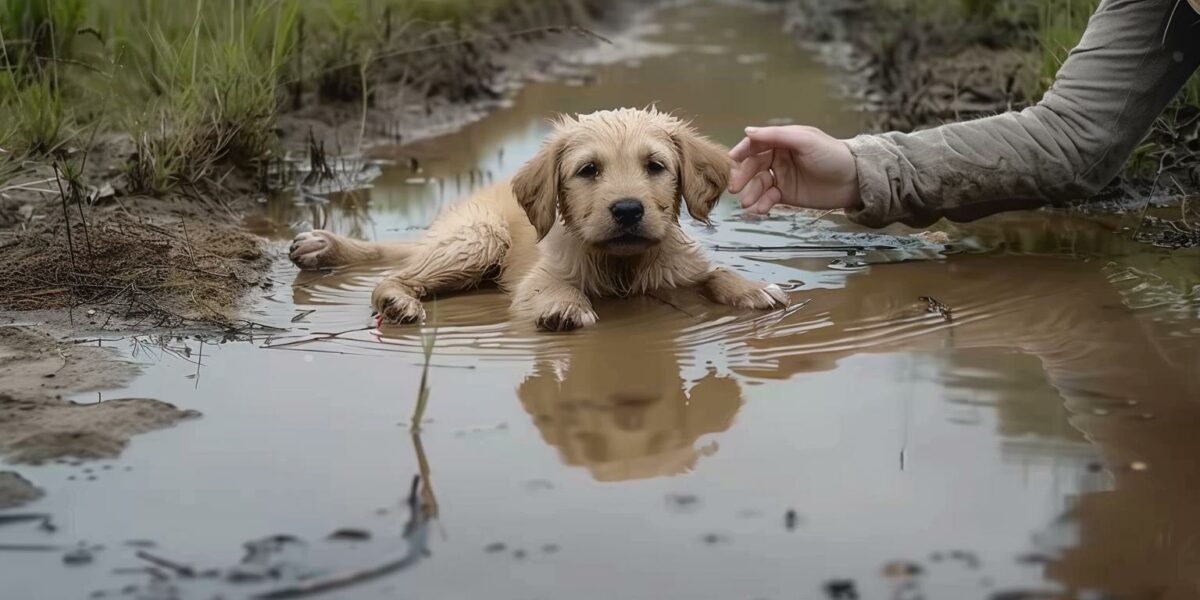 Struggle for Survival: The Tale of a Pup Trapped in a Puddle