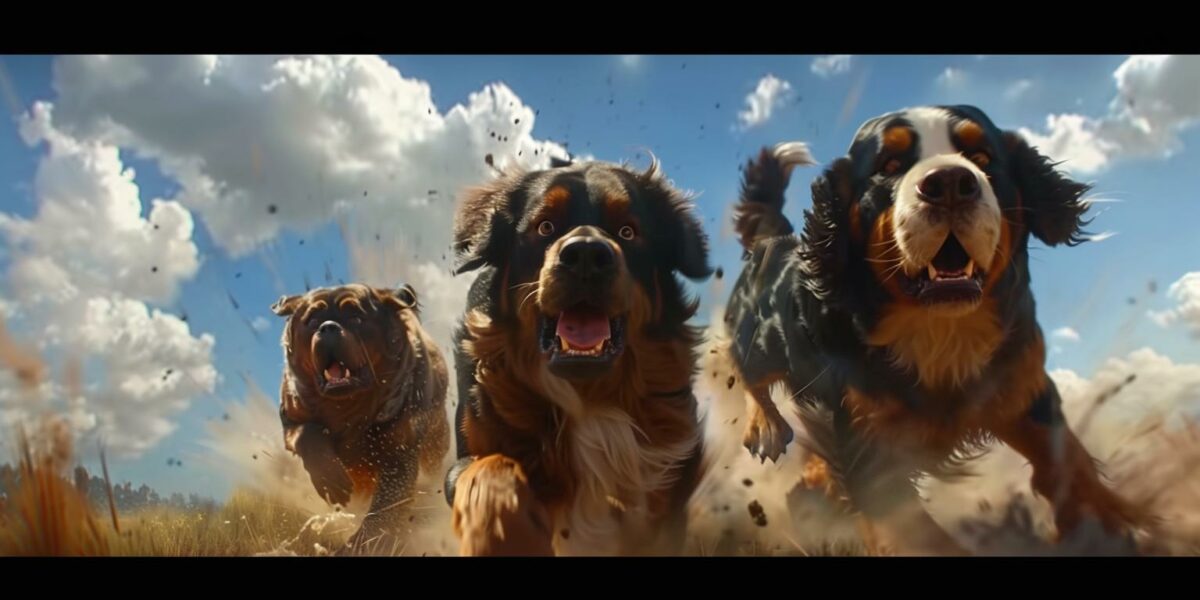 Watch the Uncontainable Excitement of Four Giant Dogs Bound for Adventure!