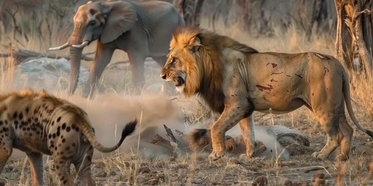 Elephant Heroically Rescues Injured Lion From Hyenas' Deadly Trap