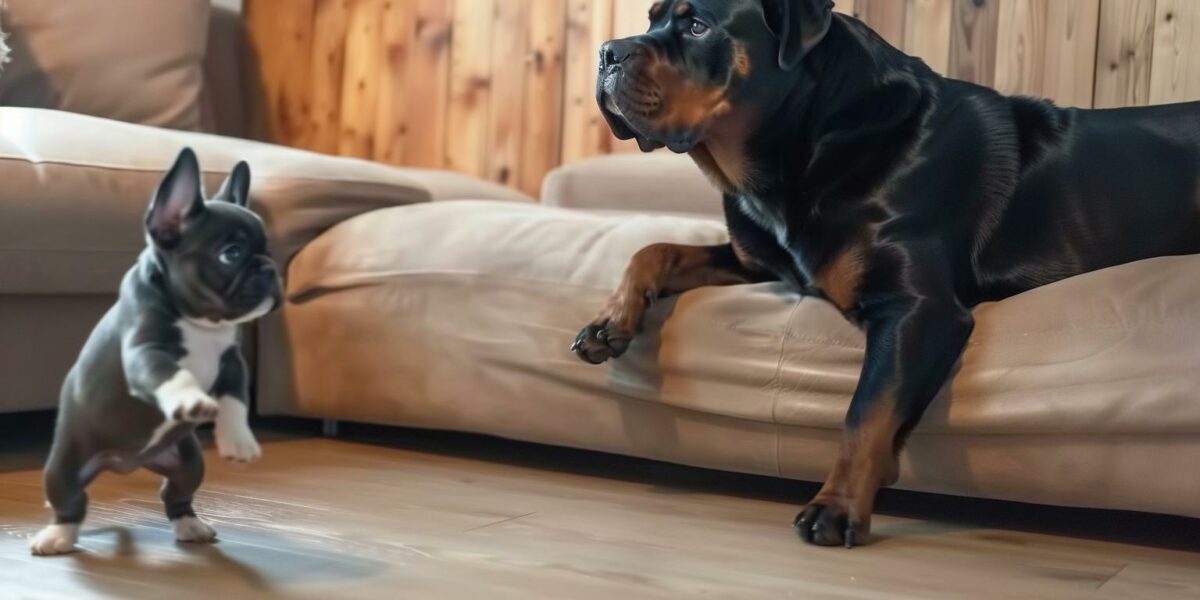 Giant Rottweiler's Unexpected Reaction to Tiny New Sibling Will Leave You in Stitches