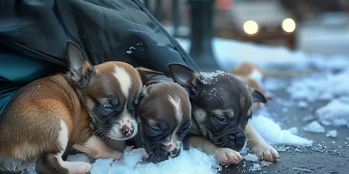 Heartbreaking Discovery: Three Helpless Puppies Abandoned in the Freezing Cold