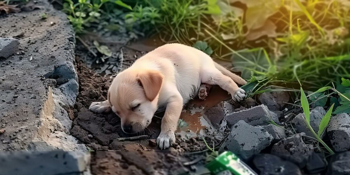 Abandoned Newborn Puppy Desperately Crawls Along Stream Bank, Crying for Mom