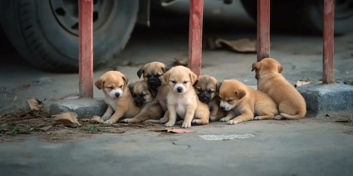 A Heartbreaking Abandonment: Seven Helpless Puppies Left at Temple